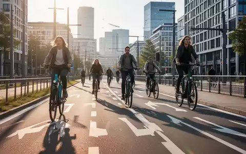 Pendler auf einer modernen Radschnellverbindung in einer deutschen Stadt bei sonnigem Wetter. - Foto: über boerse-global.de
