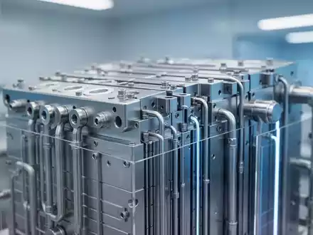 Nahaufnahme einer modernen Wasserstoff-Brennstoffzelle in einem technologischen Laborumfeld. - Foto: über boerse-global.de