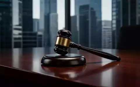 Ein Richterhammer auf einem dunklen Holztisch vor einer unscharfen Skyline, symbolisch für juristische Auseinandersetzungen. - Foto: über boerse-global.de