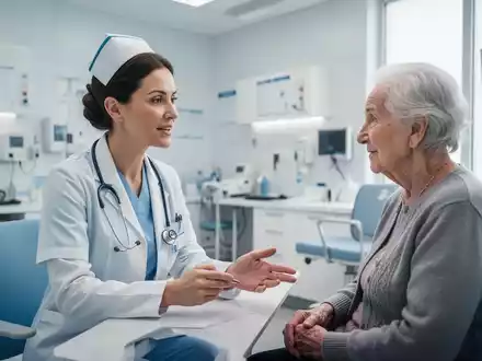 Eine Pflegefachkraft im Gespräch mit einem Patienten in einer modernen medizinischen Einrichtung. - Foto: über boerse-global.de