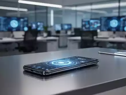 Ein modernes Smartphone auf einem minimalistischen Schreibtisch in einer professionellen Büroumgebung. - Foto: über boerse-global.de