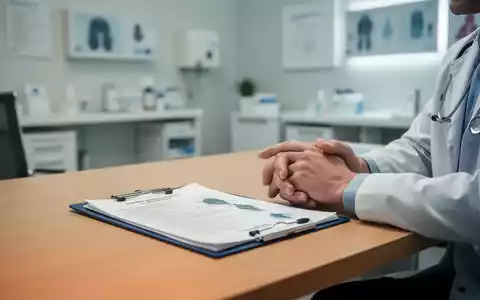 Ein medizinischer Beratungsraum mit Fokus auf eine Patientenakte und verschränkten Händen auf einem Schreibtisch. - Foto: über boerse-global.de