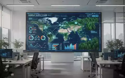 Ein moderner Bildschirm zeigt komplexe Datenvisualisierungen einer globalen Lieferkette und digitale Karten zur Überwachung von Waldgebieten. - Foto: über boerse-global.de