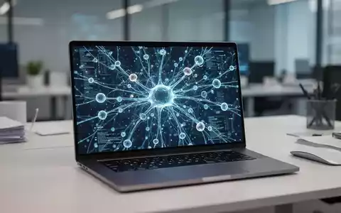 Moderner Laptop-Bildschirm mit komplexer neuronaler Netzwerkvisualisierung, die KI-Denkfähigkeiten darstellt. - Foto: über boerse-global.de