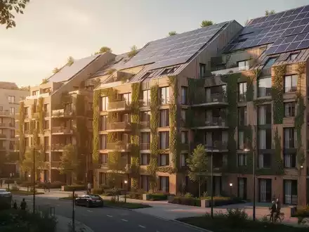 Modernes Wohngebäude mit Solarpaneelen als Symbol für energetische Sanierung und nachhaltige Kreislaufwirtschaft. - Foto: über boerse-global.de