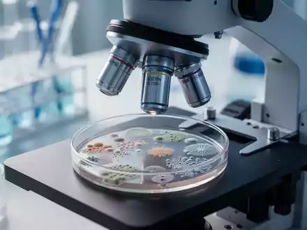 Wissenschaftliches Labor mit einem Mikroskop und einer Petrischale zur Erforschung des Darmmikrobioms bei MS. - Foto: über boerse-global.de