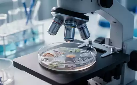 Wissenschaftliches Labor mit einem Mikroskop und einer Petrischale zur Erforschung des Darmmikrobioms bei MS. - Foto: über boerse-global.de