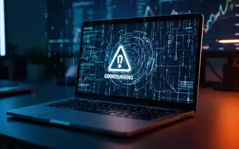 Laptop-Bildschirm mit abstrakten binären Daten und einem Sicherheitssymbol als Metapher für Cyber-Sicherheit. - Foto: über boerse-global.de
