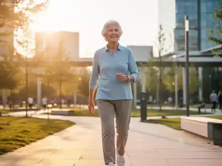 Eine vital wirkende, Ă€ltere Person bei einem Spaziergang im Park als Symbol fĂŒr einen gesunden Lebensstil im Alter. - Foto: ĂŒber boerse-global.de