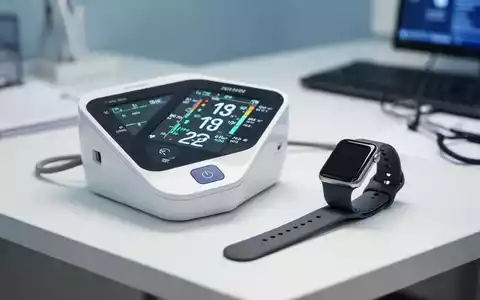 Digitales Blutdruckmessgerät und eine moderne Smartwatch auf einem Schreibtisch zur medizinischen Überwachung. - Foto: über boerse-global.de