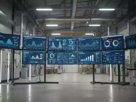 Moderne Industrieanlage mit Überwachungsmonitoren und Daten-Dashboards zur Sicherheitsüberprüfung. - Foto: über boerse-global.de