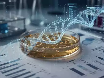 Digitale Visualisierung einer DNA-Struktur über medizinischen Datenblättern in einem modernen Labor. - Foto: über boerse-global.de