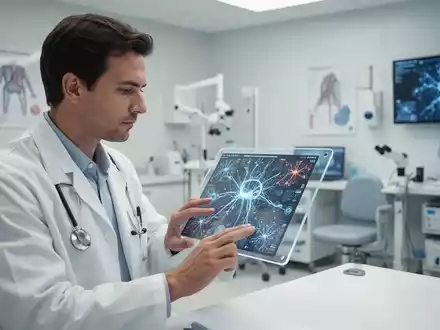 Ein Arzt betrachtet komplexe neurologische Daten auf einem Tablet in einem modernen medizinischen Umfeld. - Foto: über boerse-global.de