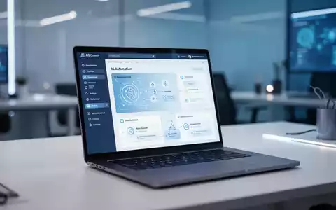 Modernes Büro-Laptop mit KI-gesteuertem Aufgaben-Dashboard und professionellen Workflow-Visualisierungen. - Foto: über boerse-global.de