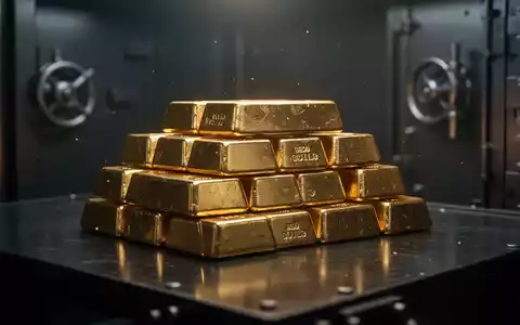 Goldbarren gestapelt auf einer dunklen, reflektierenden Oberfläche in einem Tresor. - Foto: über boerse-global.de