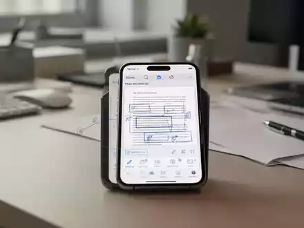 Ein Smartphone zeigt ein PDF-Dokument mit Bearbeitungsfunktionen auf einem modernen Schreibtisch. - Foto: über boerse-global.de
