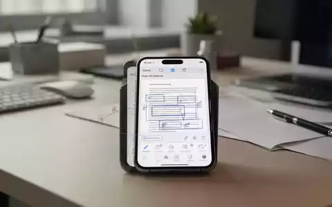 Ein Smartphone zeigt ein PDF-Dokument mit Bearbeitungsfunktionen auf einem modernen Schreibtisch. - Foto: über boerse-global.de