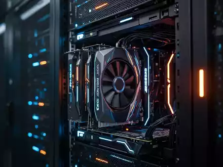 Hochleistungs-GPU-Serverrack in einem modernen Rechenzentrum mit leuchtenden Statuslichtern. - Foto: ĂĽber boerse-global.de