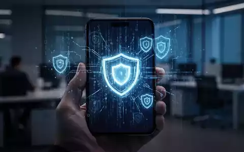 Ein Smartphone in einer Hand zeigt digitale Sicherheitssymbole und abstrakten Code als Metapher für Cyberkriminalität. - Foto: über boerse-global.de