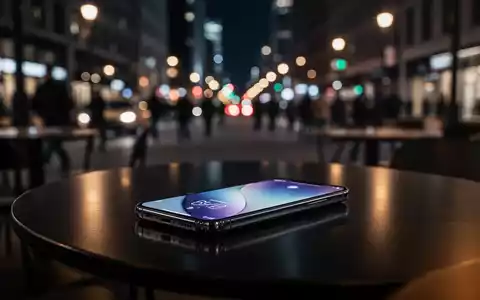Ein modernes Smartphone auf einem Café-Tisch bei Nacht vor einem verschwommenen, belebten Stadthintergrund. - Foto: über boerse-global.de