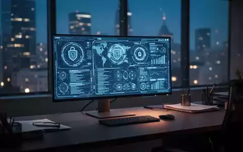 Computerbildschirm mit digitalen Sicherheitsdaten in einem gedimmten Büro, das kommunale Cyberbetrugsrisiken darstellt. - Foto: über boerse-global.de