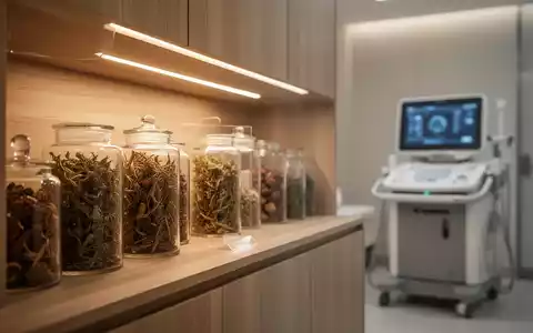 Moderne TCM-Klinik mit medizinischen Geräten und Heilkräutern, die Tradition und moderne Gesundheitsversorgung vereint. - Foto: über boerse-global.de