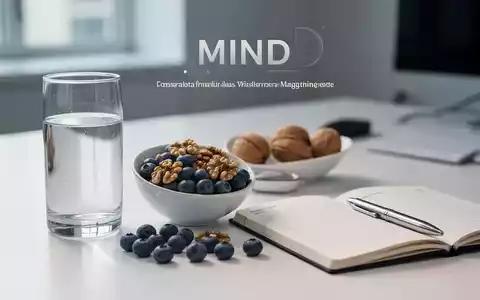 Ein minimalistischer Schreibtisch mit gesunden Lebensmitteln wie Walnüssen und Blaubeeren sowie einem Notizbuch. - Foto: über boerse-global.de