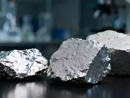 Nahaufnahme von rohen Gallium- und Germanium-Metallproben auf einer dunklen Industrieoberfläche. - Foto: über boerse-global.de