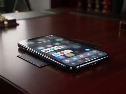 Smartphone auf dunklem Schreibtisch mit digitalen Nachrichtenbenachrichtigungen, symbolisiert rechtliche Prüfung von Online-Kommunikation. - Foto: über boerse-global.de