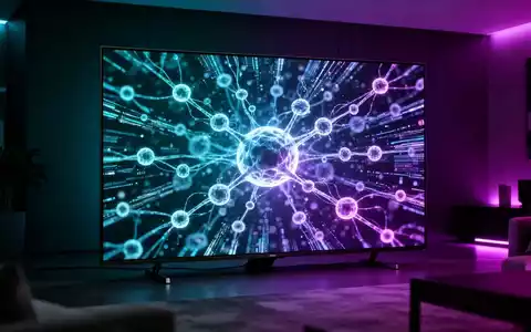 Moderner Smart-TV mit abstrakten digitalen Datenströmen und neuronalen Netzwerk-Grafiken in einem dunklen Raum. - Foto: über boerse-global.de