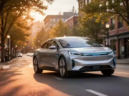 Ein Waymo-Auto fährt bei Sonnenuntergang durch eine Wohnstraße in Portland. - Foto: über boerse-global.de