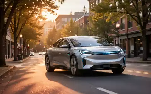 Ein Waymo-Auto fährt bei Sonnenuntergang durch eine Wohnstraße in Portland. - Foto: über boerse-global.de