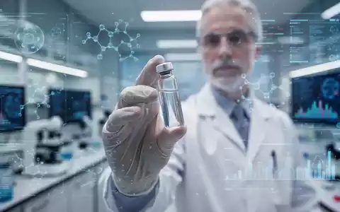 Ein Forscher in einem modernen Labor hält ein medizinisches Fläschchen vor einem verschwommenen Hightech-Hintergrund. - Foto: über boerse-global.de