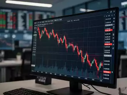 Ein fallender Aktienkurs auf einem digitalen Monitor in einem modernen Büro. - Foto: über boerse-global.de