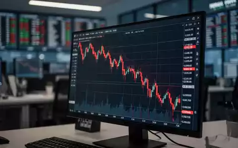 Ein fallender Aktienkurs auf einem digitalen Monitor in einem modernen Büro. - Foto: über boerse-global.de