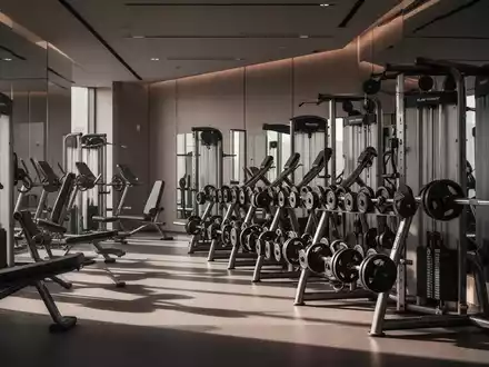 Leeres, modernes Fitnessstudio mit hochwertigen Trainingsgeräten in einer professionellen, minimalistischen Umgebung. - Foto: über boerse-global.de