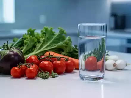 Frisches Gemüse und ein Glas Wasser in einer modernen Küche als Symbol für Lebensmittelsicherheit und Reinheit. - Foto: über boerse-global.de