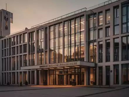 Modernes Rathausgebäude in der Dämmerung als Symbol für kommunale Finanzpolitik. - Foto: über boerse-global.de