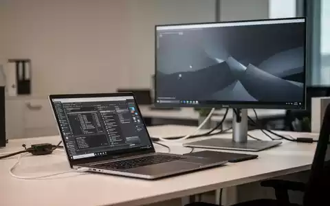 Moderner, ergonomisch gestalteter Büroarbeitsplatz mit Laptop, großem Monitor und aufgeräumter technischer Ausstattung. - Foto: über boerse-global.de