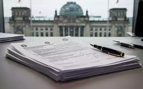 Steuerliche Unterlagen auf einem Schreibtisch vor einem unscharfen Hintergrund eines Regierungsgebäudes. - Foto: über boerse-global.de