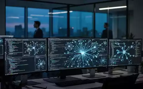 Moderner Tech-Arbeitsplatz mit komplexem KI-Code auf Monitoren, der Forschungshürden darstellt. - Foto: über boerse-global.de