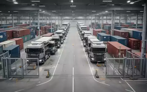 Moderne Logistik-Anlage mit LKW und Containern als Symbol für die staatliche Krisenvorsorge im Verkehrssektor. - Foto: über boerse-global.de