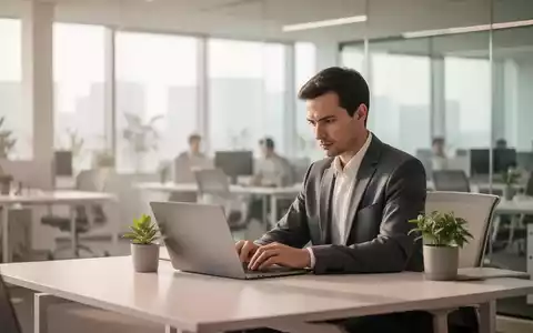 Ein moderner, heller Büroarbeitsplatz mit einem Laptop und einer Pflanze, der eine ruhige und konzentrierte Atmosphäre vermittelt. - Foto: über boerse-global.de