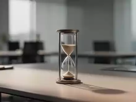 Eine Sanduhr auf einem modernen Schreibtisch als Symbol für Zeitmanagement und Selbststeuerung am Arbeitsplatz. - Foto: über boerse-global.de
