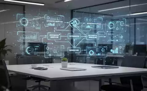 Moderne Büro-Arbeitsumgebung mit holografischen Datenvisualisierungen zur Darstellung KI-gestützter Automatisierung. - Foto: über boerse-global.de