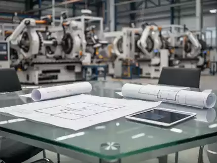 Modernes Industrie-Büro mit Bauplänen und technischer Ausrüstung, symbolisiert betriebliche Umstrukturierungen. - Foto: über boerse-global.de