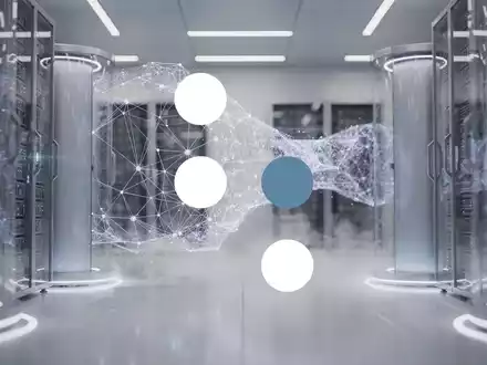 Abstrakte Darstellung moderner Quantencomputer-Technologie in einem futuristischen Labor mit leuchtenden Lichtknoten. - Foto: über boerse-global.de