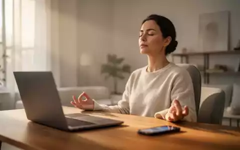 Eine Person meditiert in einem hellen, minimalistischen Büro abseits von digitalen Geräten als Zeichen mentaler Erholung. - Foto: über boerse-global.de
