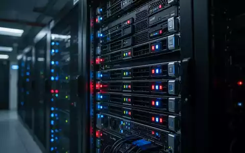 Dunkler Serverraum mit leuchtenden Rack-Servern als Symbol für eine IT-Sicherheitslücke. - Foto: über boerse-global.de