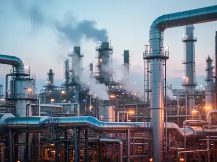 Moderne Chemieanlagen bei Dämmerung als Symbol für die europäische Industrie und klimapolitische Herausforderungen. - Foto: über boerse-global.de